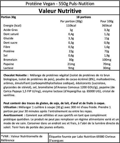 Protéine Vegan Puls Nutrition - 550g