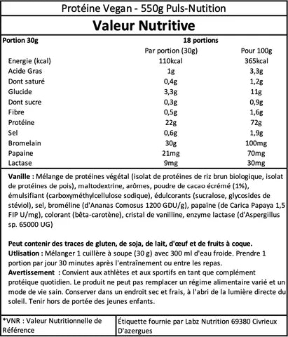 Protéine Vegan Puls Nutrition - 550g