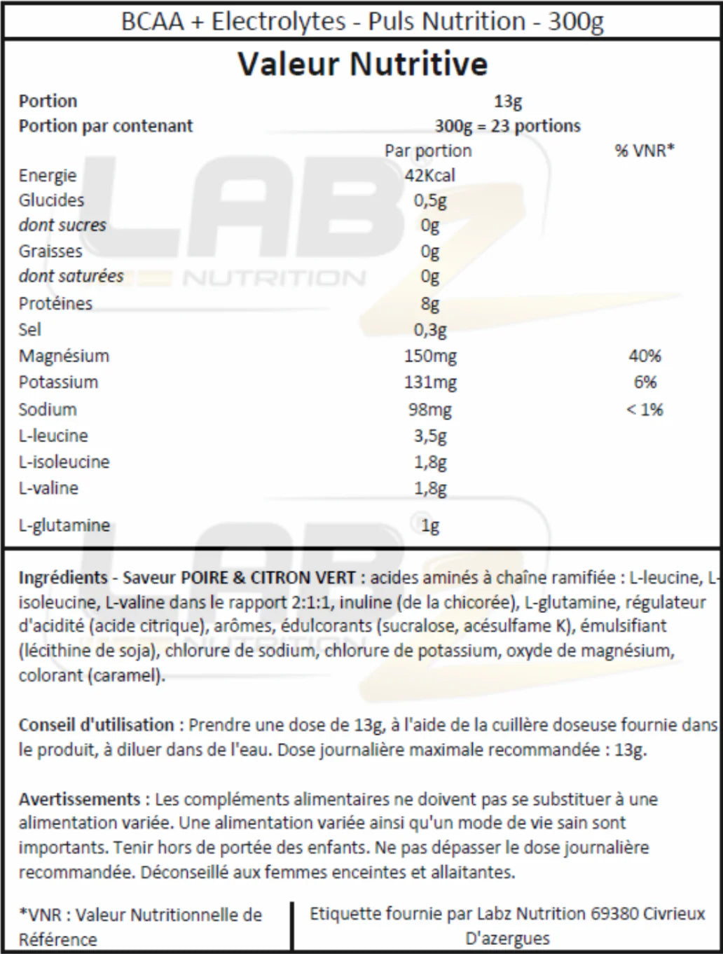 BCAA+ Electrolytes - Puls Nutrition